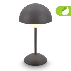 LED-akku-pöytävalaisin Kugle, antrasiitti, metalli, IP44, himmennettävä.
