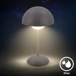 LED-akku-pöytävalaisin Kugle, antrasiitti, metalli, IP44, himmennettävä.