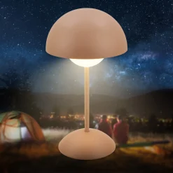 LED-akku-pöytävalaisin Kugle, ruskea, metalli, IP44, himmennettävä