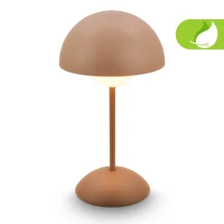 LED-akku-pöytävalaisin Kugle, ruskea, metalli, IP44, himmennettävä