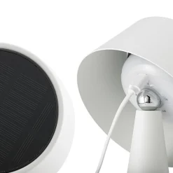 LED-akku-pöytävalaisin Solino, valkoinen, aurinko/USB, 26 cm, IP44