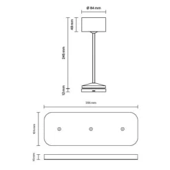 LED-akku-pöytävalaisin Veluna, musta, 3 kpl, 25 cm, IP44