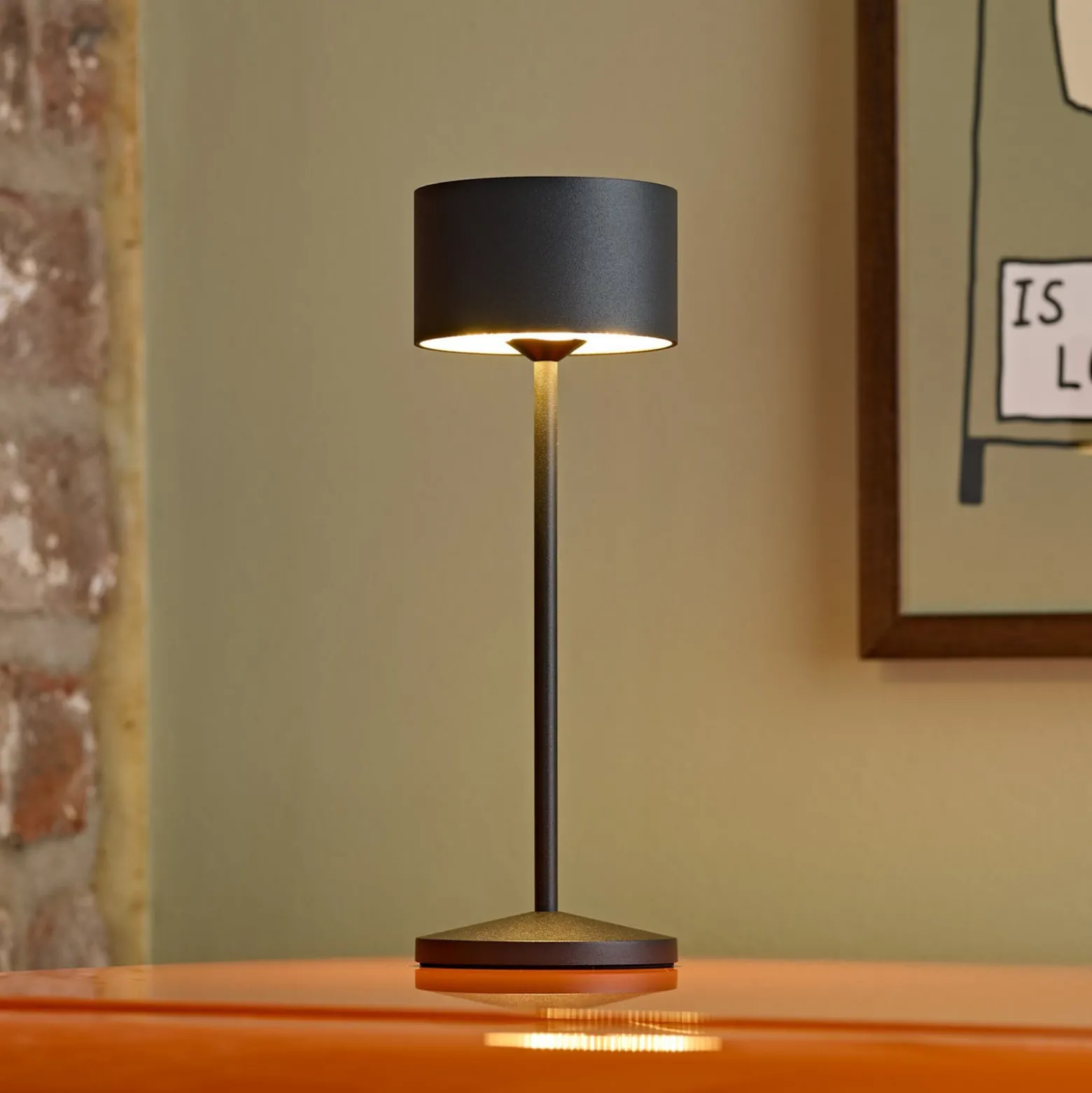 LED-akku-pöytävalaisin Veluna, musta, 3 kpl, 25 cm, IP44