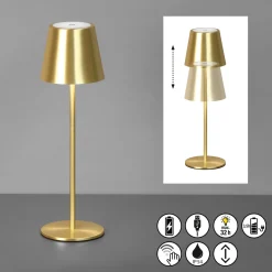 LED-akku-pöytävalaisin Viletto, messinkivärinen, IP54