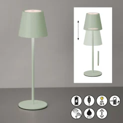 LED-akku-pöytävalaisin Viletto, salvia, IP54