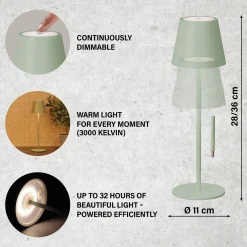 LED-akku-pöytävalaisin Viletto, salvia, IP54
