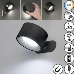 LED-akku-seinävalaisin Magnetics, musta, CCT, magneetilla
