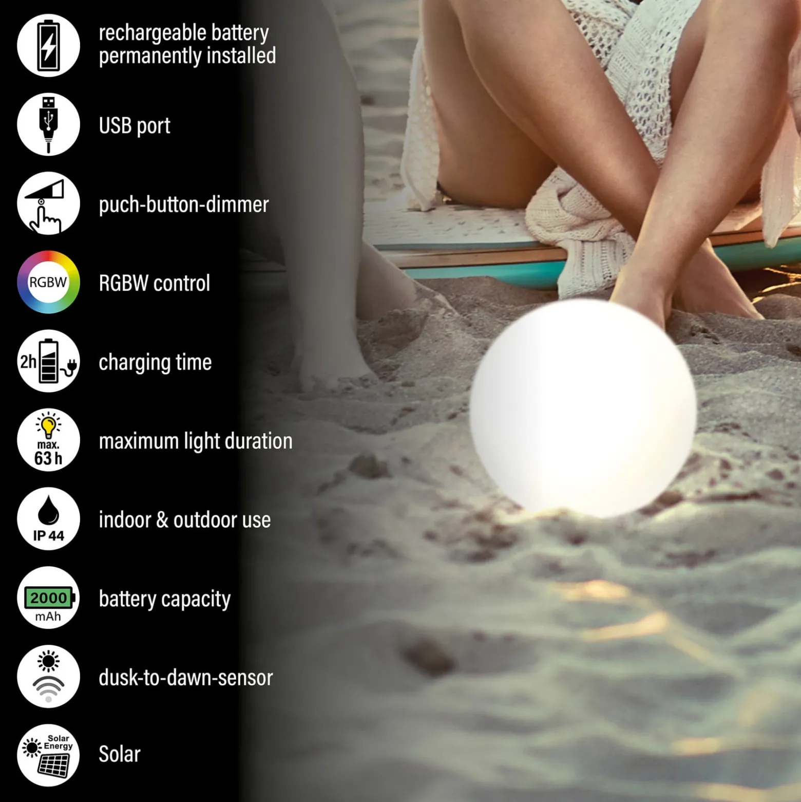 LED-aurinko-akkuvalo Busso valk., himmennyssensori