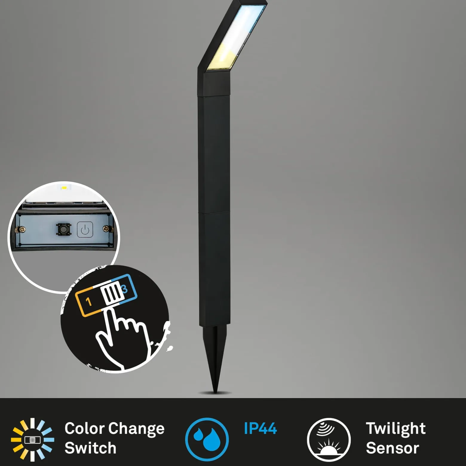LED-aurinkoenergialla toimiva maapiikkavalo 3796015, musta, muovi, CCT-arvo