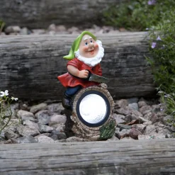 LED-aurinkovalaisin Gnomy värikäs/punainen muovi 21 cm metsuri Gnomy
