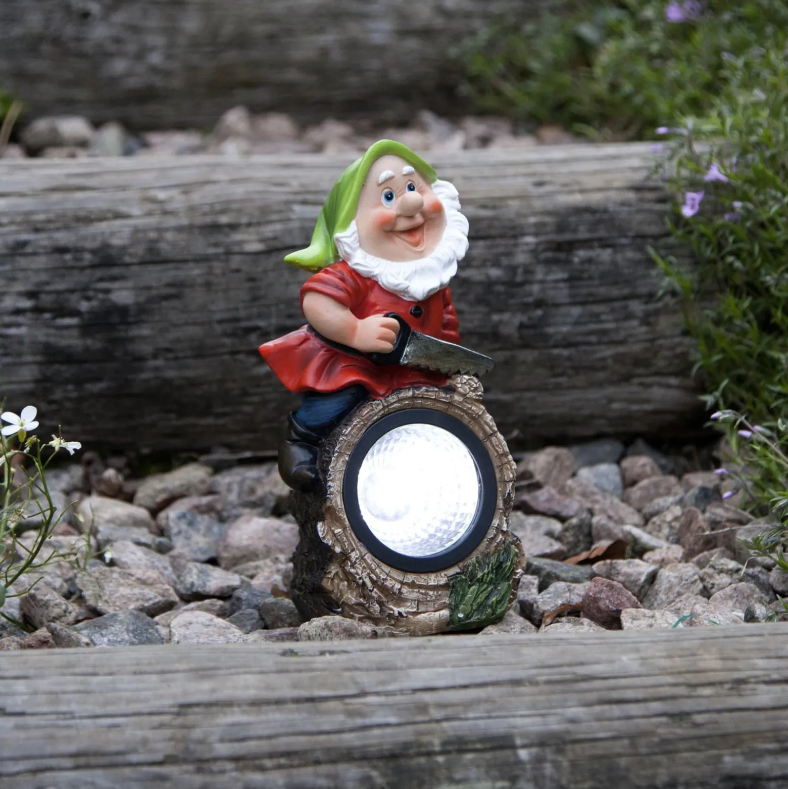 LED-aurinkovalaisin Gnomy värikäs/punainen muovi 21 cm metsuri Gnomy