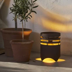 LED-aurinkovalaisin Marron, korkeus 25 cm, ruskea, metalli, USB-C