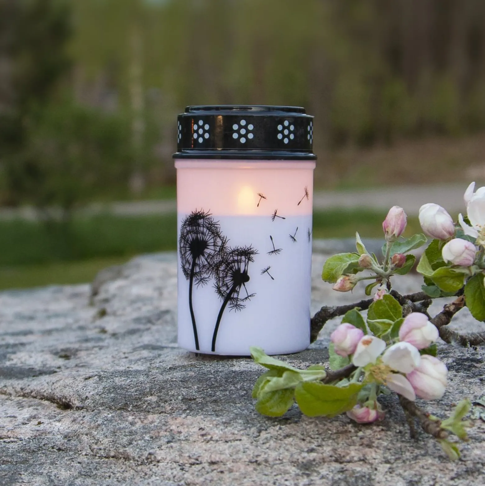 LED-hautavalo Dandelion, 12 cm valkoinen/musta muoviparisto 12 cm