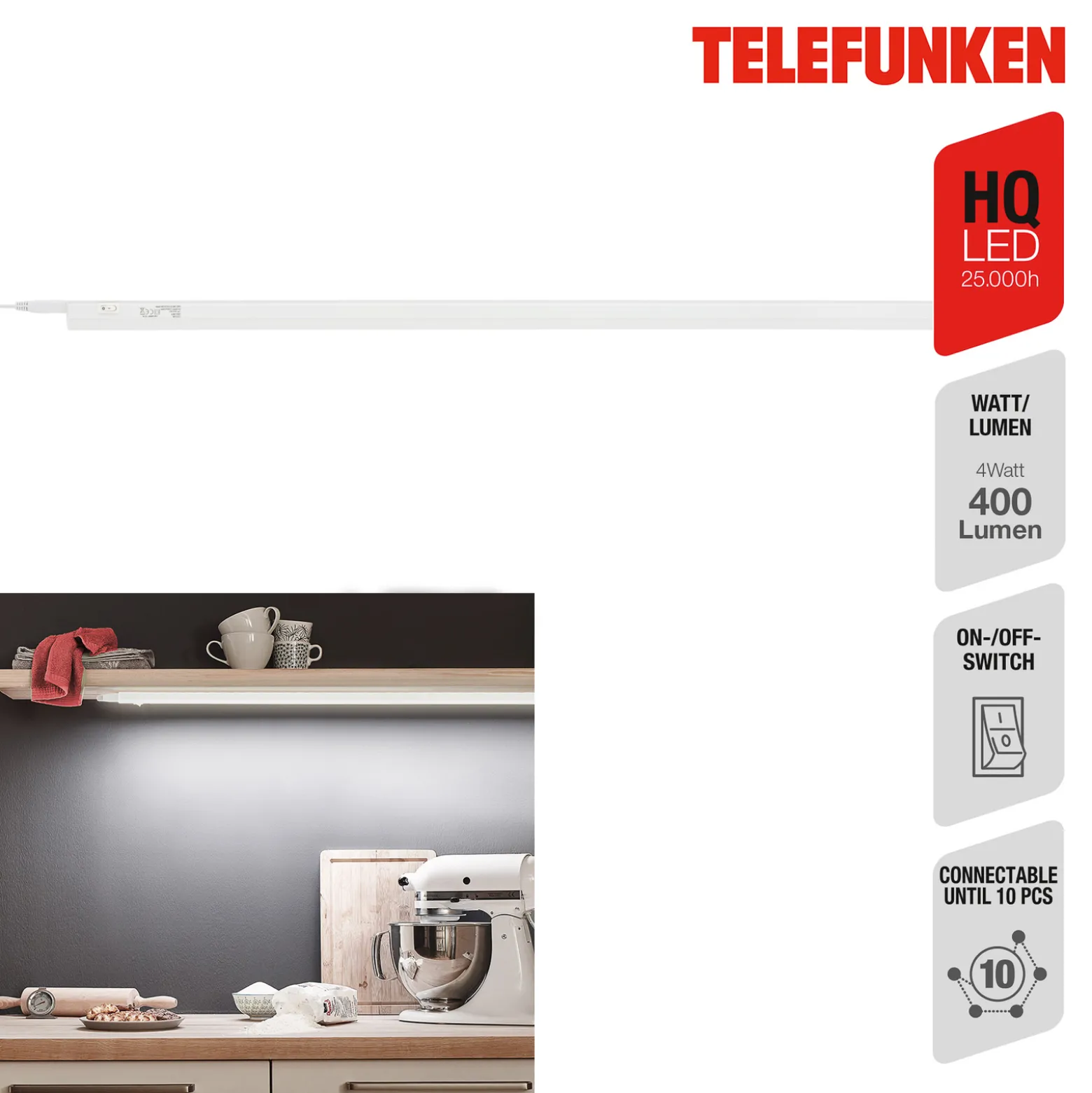 LED-kaapin alavalo Hephaistos, valkoinen, pituus 87 cm