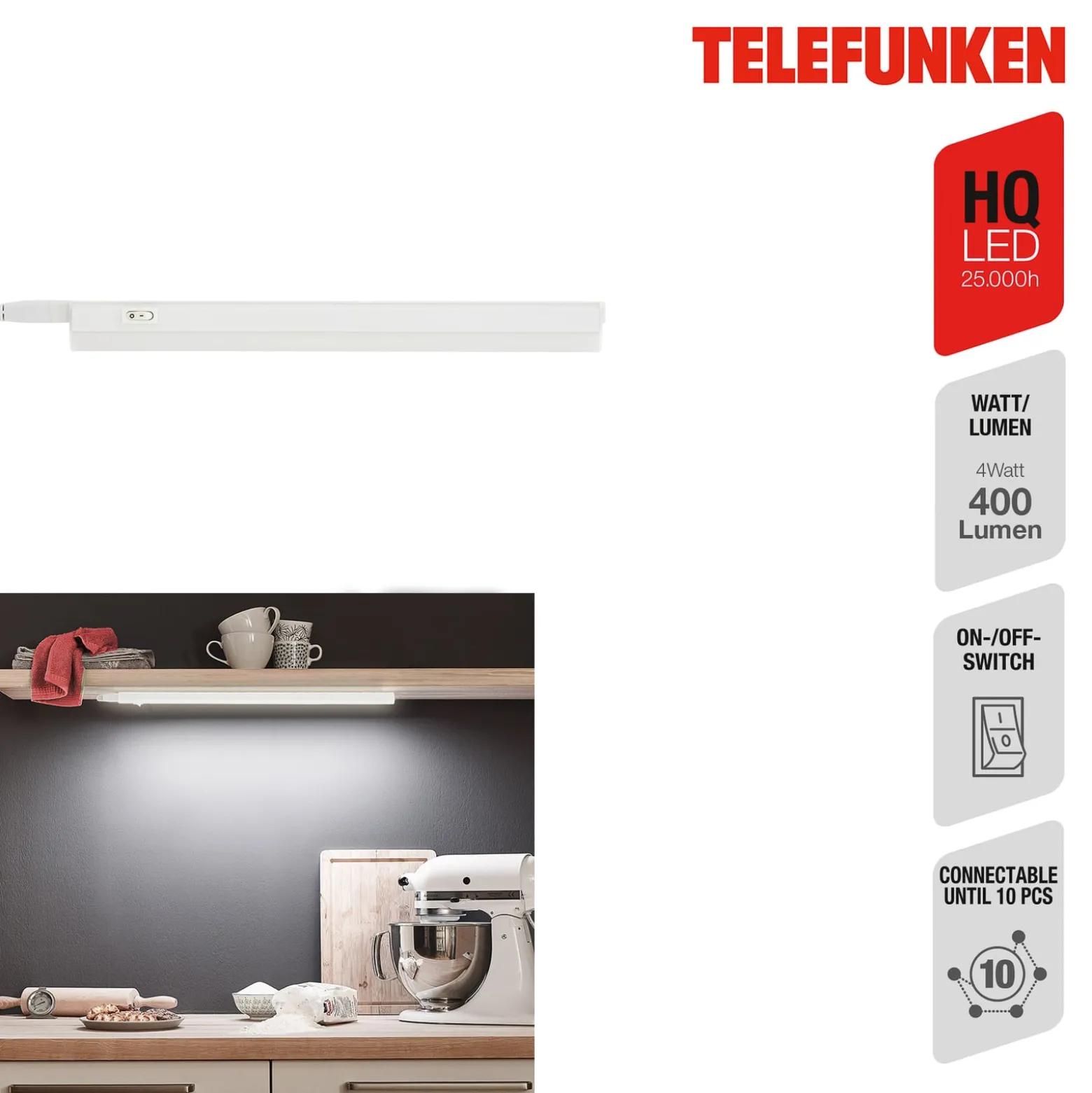 LED-kaapin alavalo Hephaistos, valkoinen, pituus 31 cm
