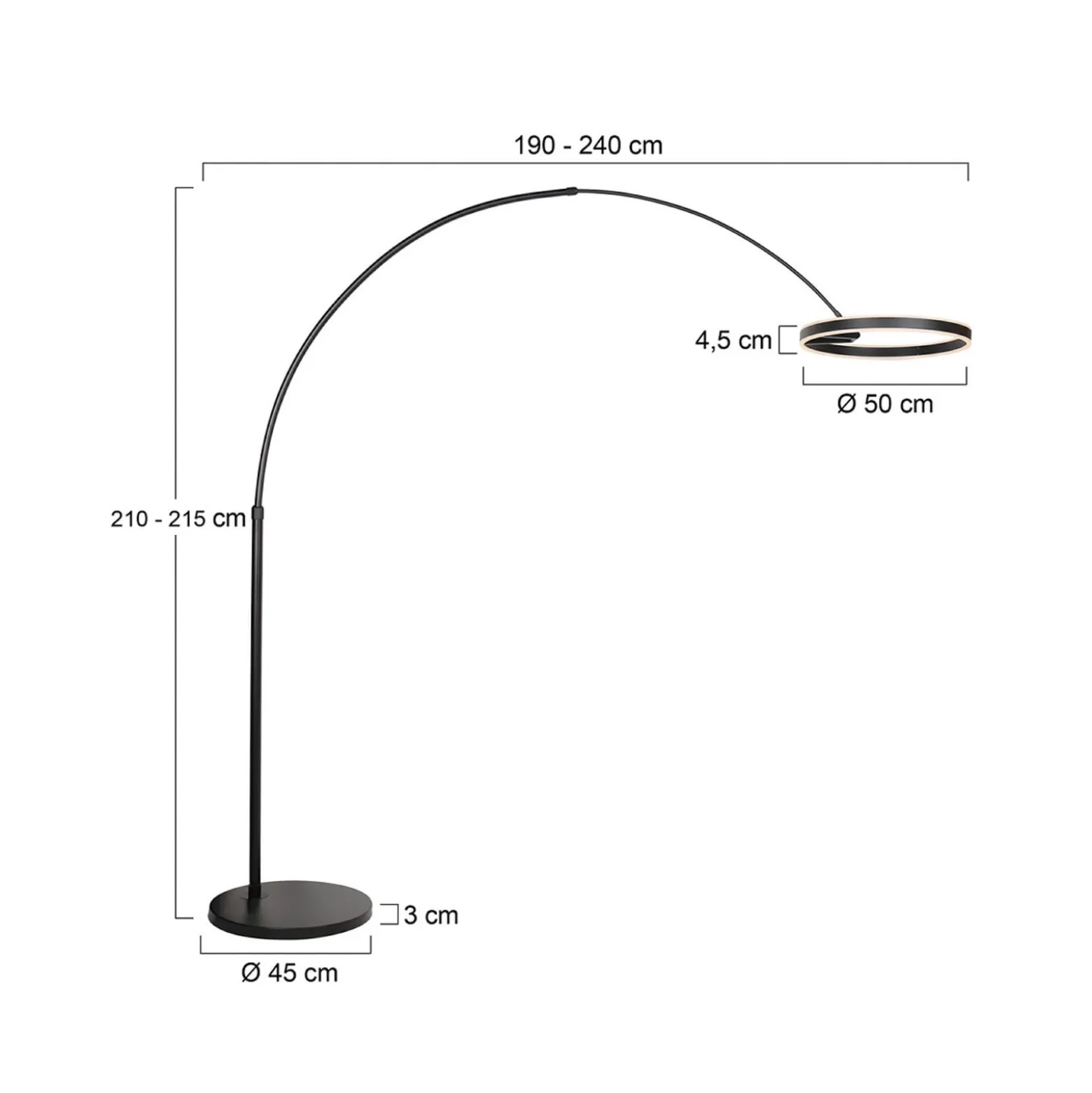 LED-kaarivalaisin Ringlux, musta, metalli, CCT, himmennettävä