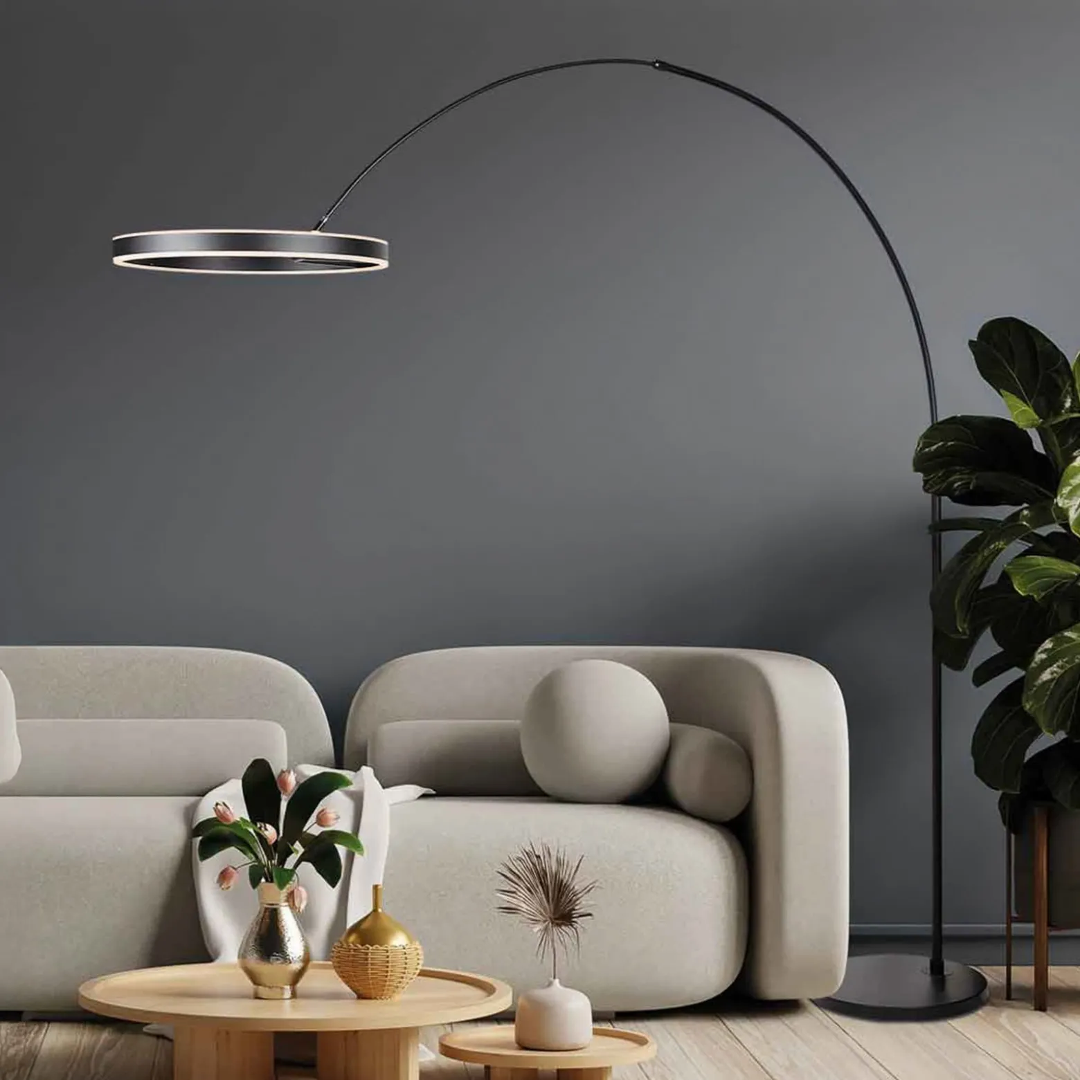LED-kaarivalaisin Ringlux, musta, metalli, CCT, himmennettävä