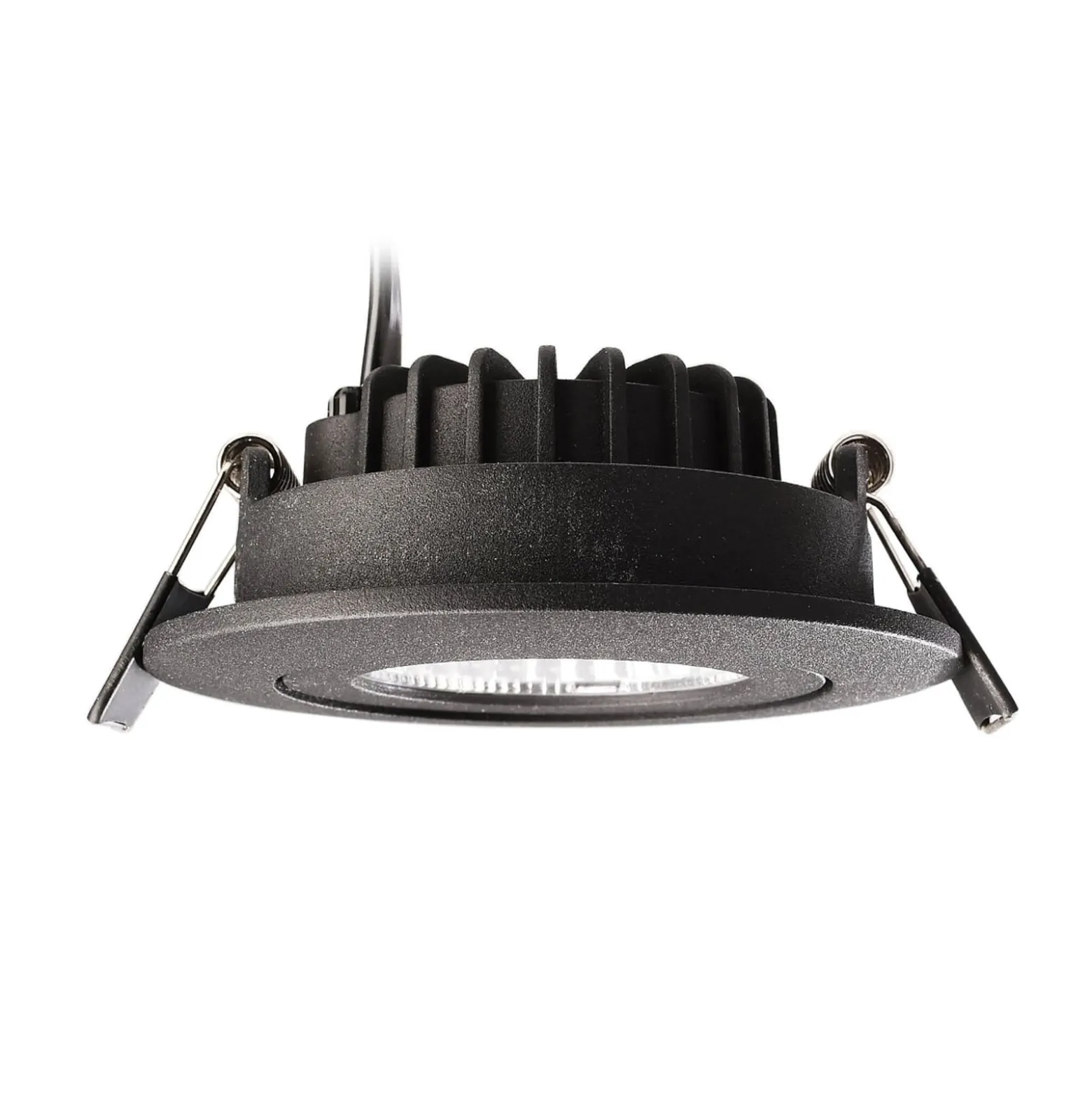 LED-kattoon upotettava valaisin Dione, IP44, musta, himmeä ja lämmin