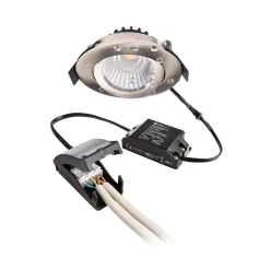 LED kattoon upotettava valaisin Dione, IP44, nikkeli, himmeä lämpimäksi