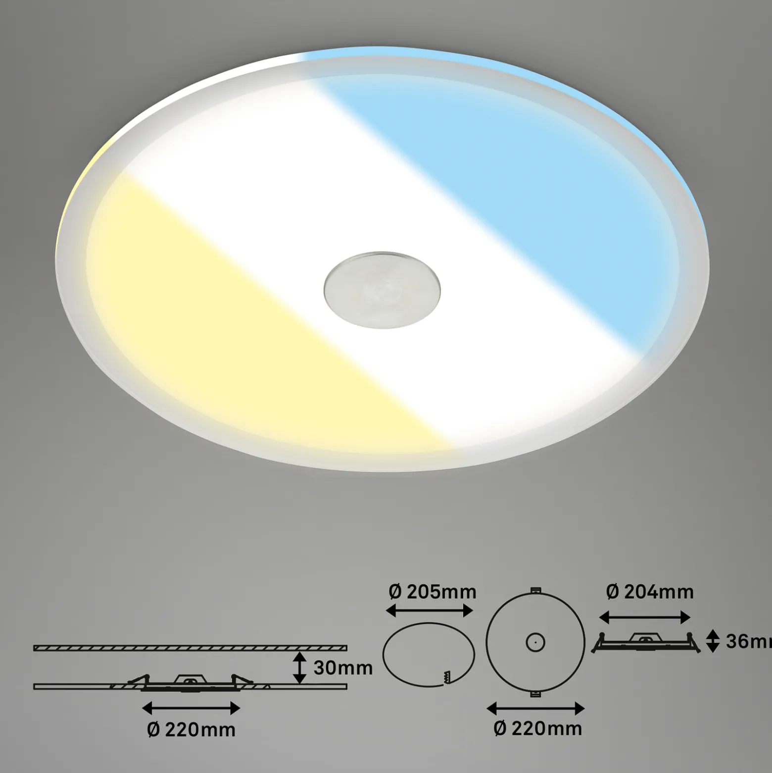 LED-kattoon upotettava valaisin 748 IP44 CCT Kytkin Ø 22cm