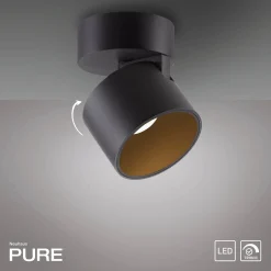 LED-kattospotti PURE Cup, musta, halkaisija 9,5 cm, metallia