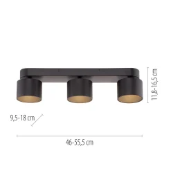 LED-kattospotti PURE Cup, musta, pituus 56 cm, metallia, 3-lamppuinen