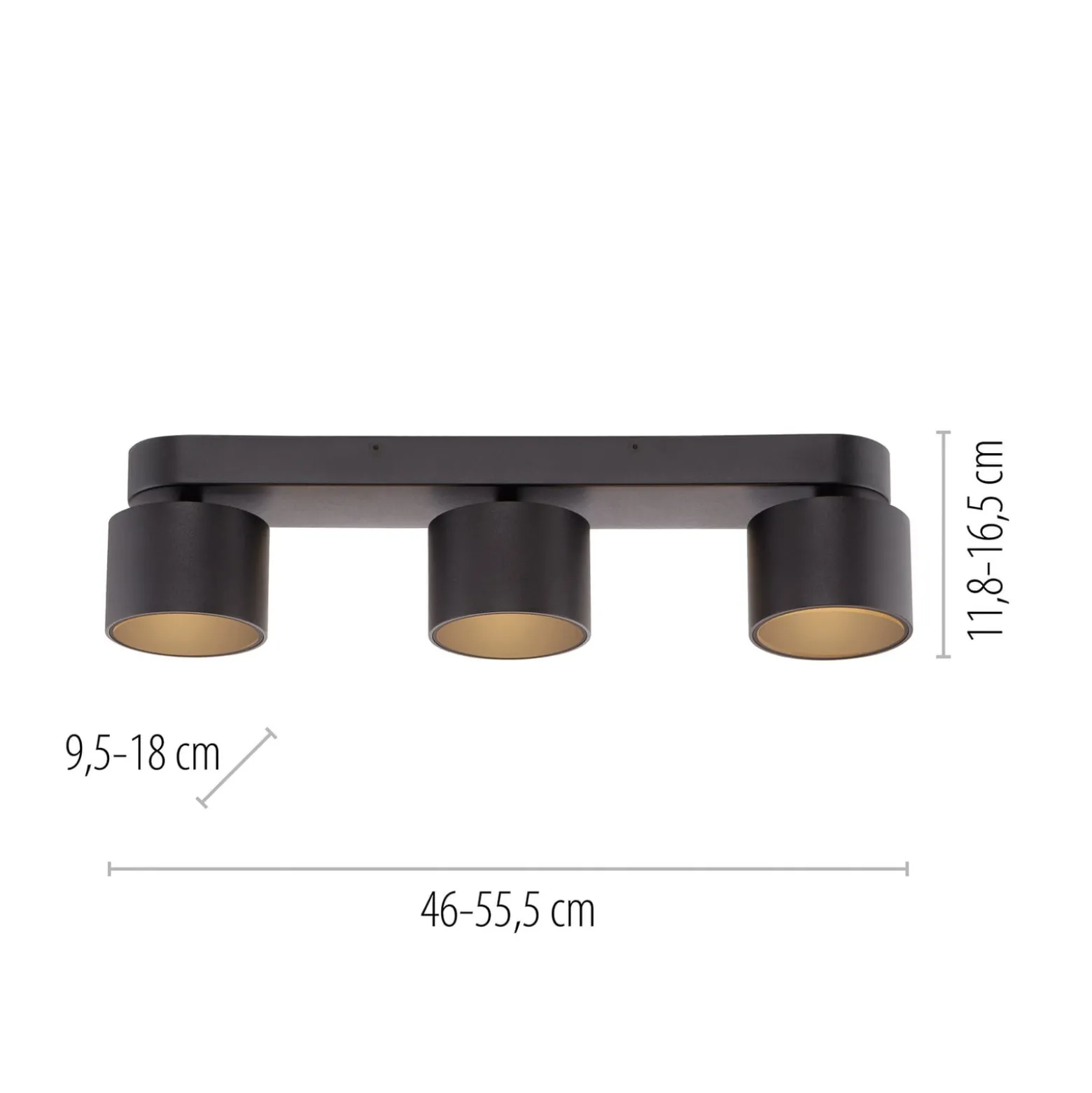 LED-kattospotti PURE Cup, musta, pituus 56 cm, metallia, 3-lamppuinen