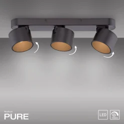 LED-kattospotti PURE Cup, musta, pituus 56 cm, metallia, 3-lamppuinen