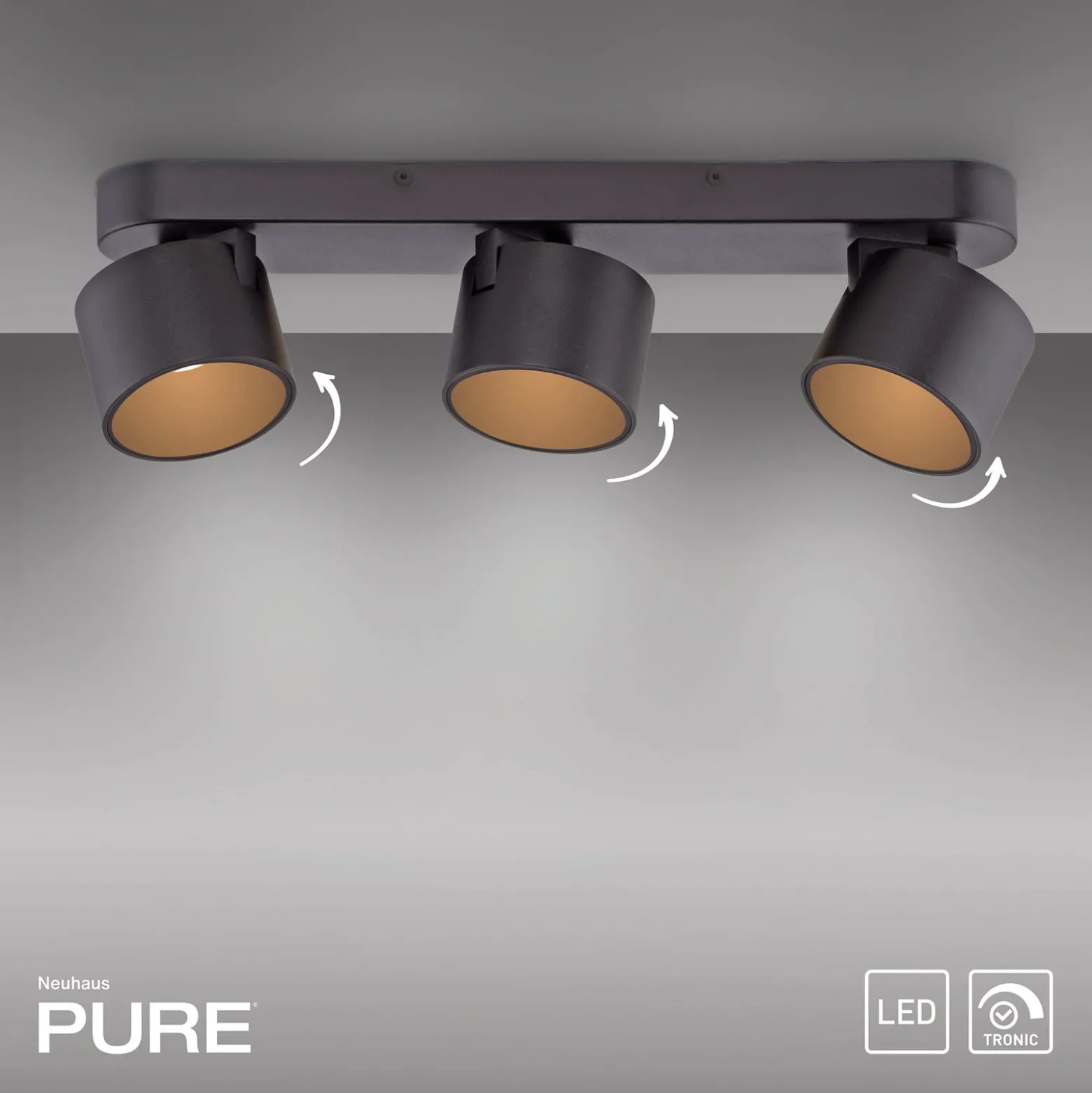 LED-kattospotti PURE Cup, musta, pituus 56 cm, metallia, 3-lamppuinen