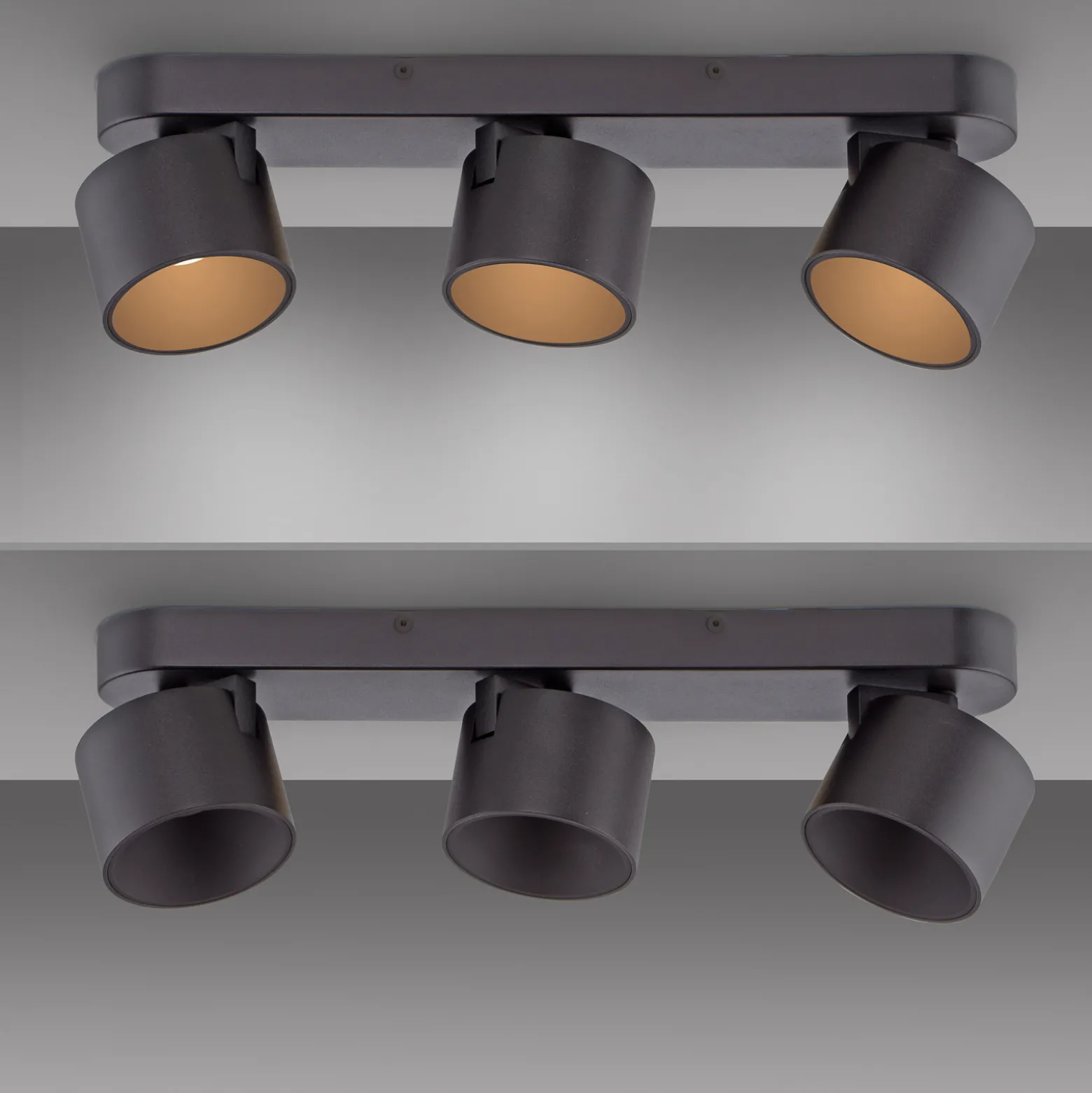 LED-kattospotti PURE Cup, musta, pituus 56 cm, metallia, 3-lamppuinen