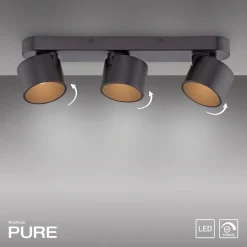 LED-kattospotti PURE Cup, musta, pituus 56 cm, metallia, 3-lamppuinen