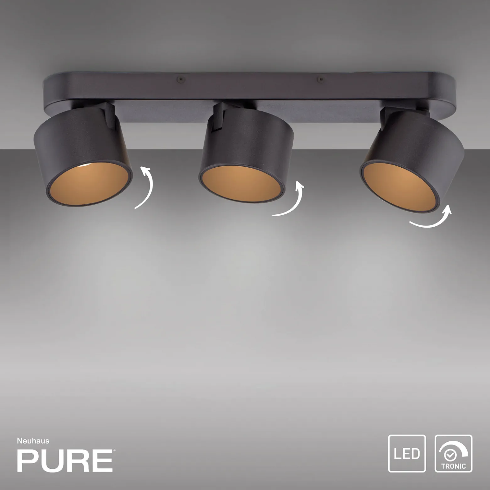 LED-kattospotti PURE Cup, musta, pituus 56 cm, metallia, 3-lamppuinen