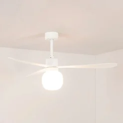 LED-kattotuuletin Amelia Ball L, valkoinen, tasavirtakäyttöinen, hiljainen, 132