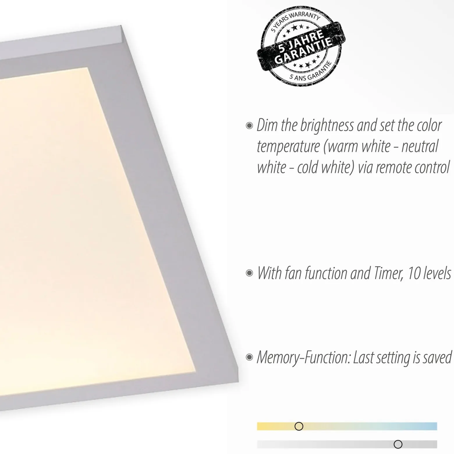 LED-kattotuuletin Flat-Air, CCT, valkoinen, 120x40cm