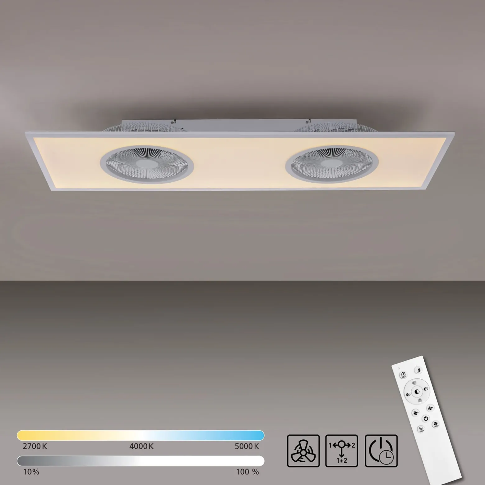 LED-kattotuuletin Flat-Air, CCT, valkoinen, 120x40cm