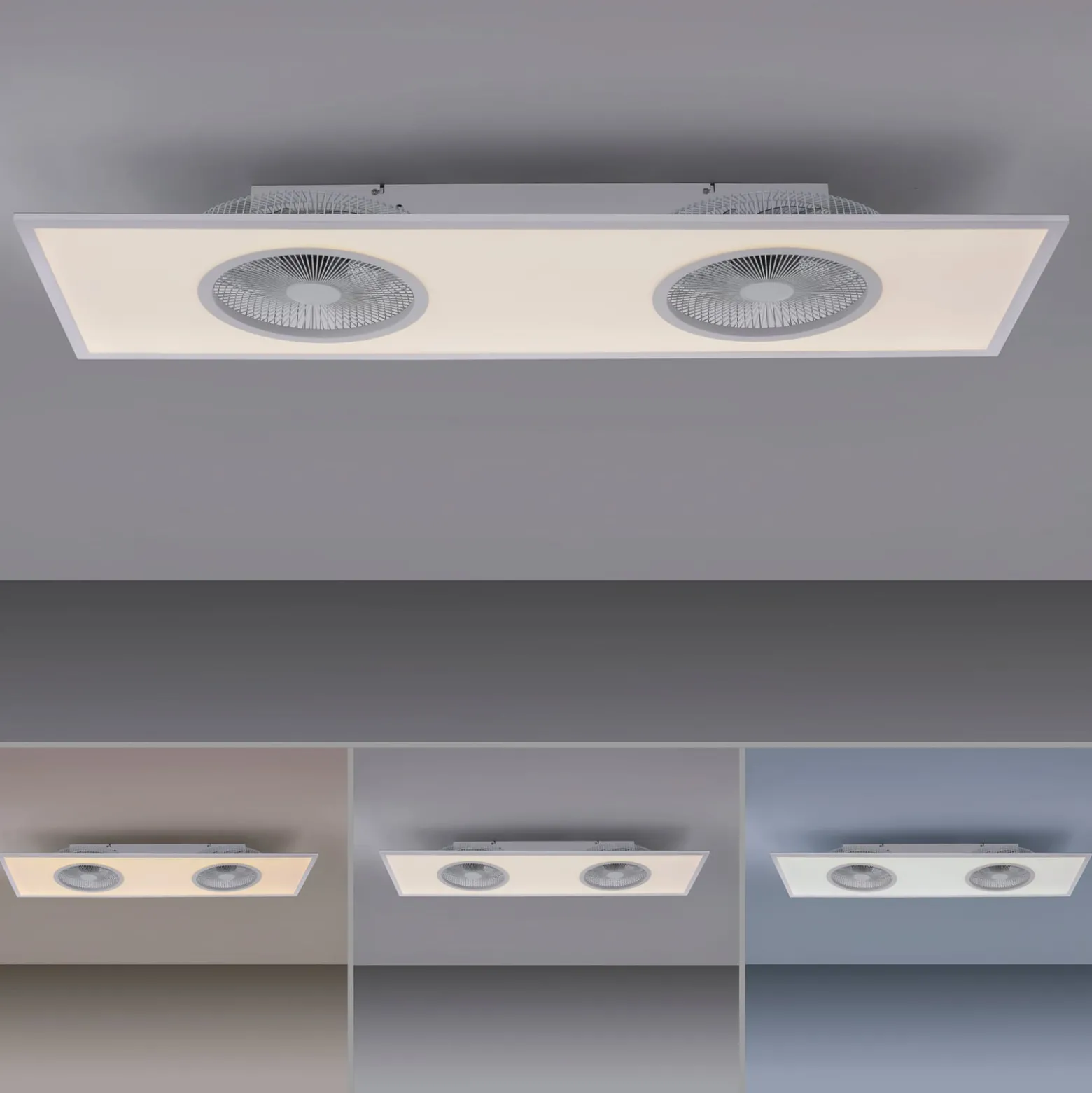 LED-kattotuuletin Flat-Air, CCT, valkoinen, 120x40cm