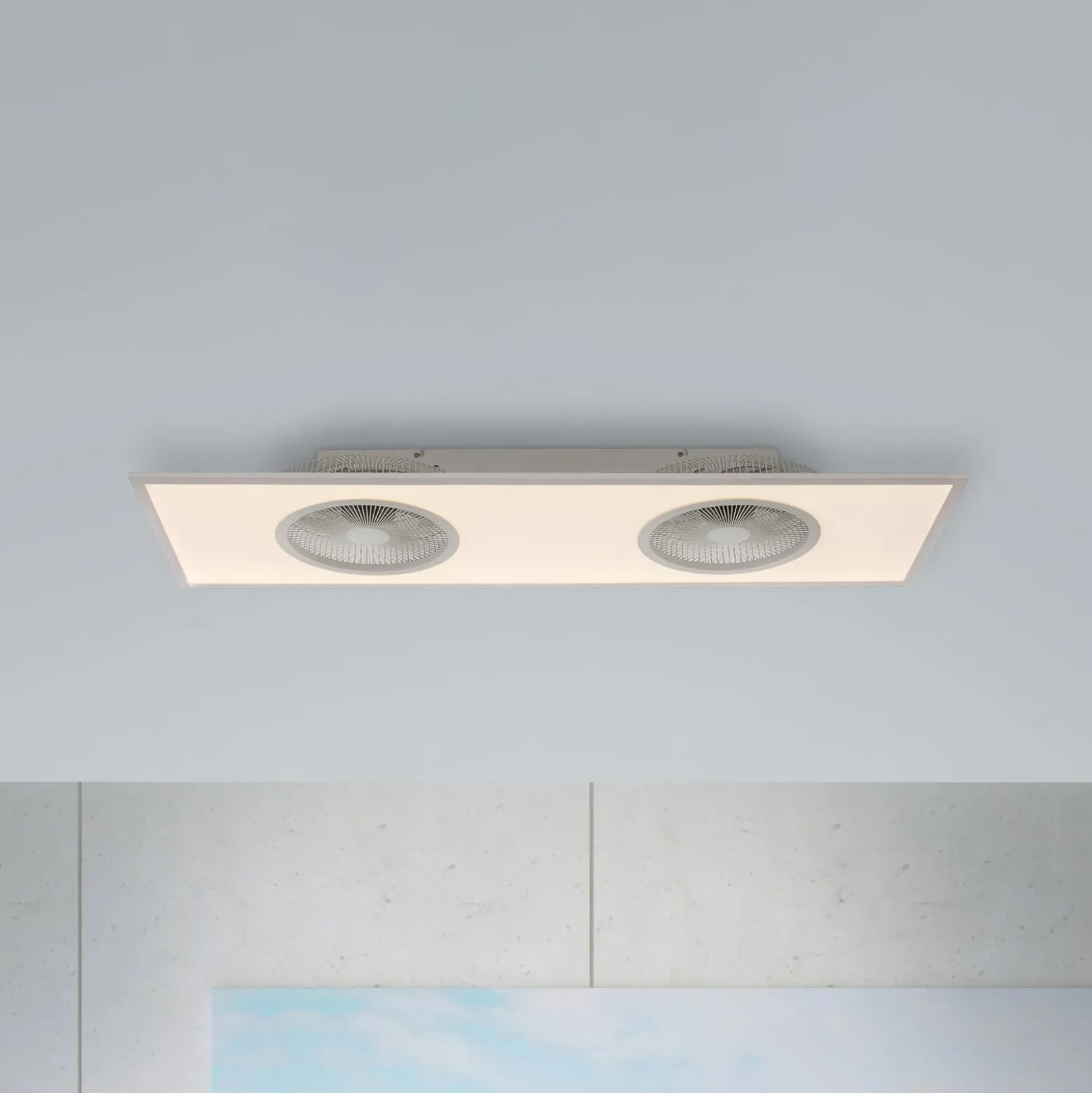 LED-kattotuuletin Flat-Air, CCT, valkoinen, 120x40cm