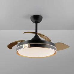 LED-kattotuuletin Herón musta/kulta/savunharmaa Ø 106 cm hiljainen
