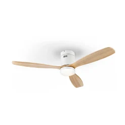 LED-kattotuuletin Siroco, valkoinen/vaalea puu Ø 132 cm, hiljainen