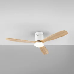 LED-kattotuuletin Siroco, valkoinen/vaalea puu Ø 132 cm, hiljainen