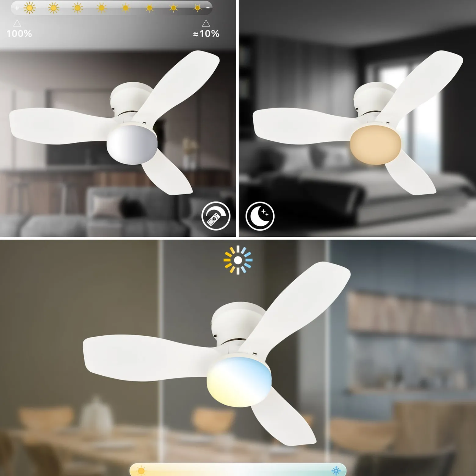 LED-kattotuuletin, tasavirtamoottori, valkoinen, halkaisija 60 cm, CCT