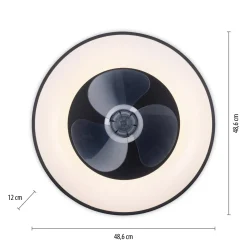 LED-kattotuuletin Venika, musta CCT, kaukosäädin, halkaisija 48,6 cm