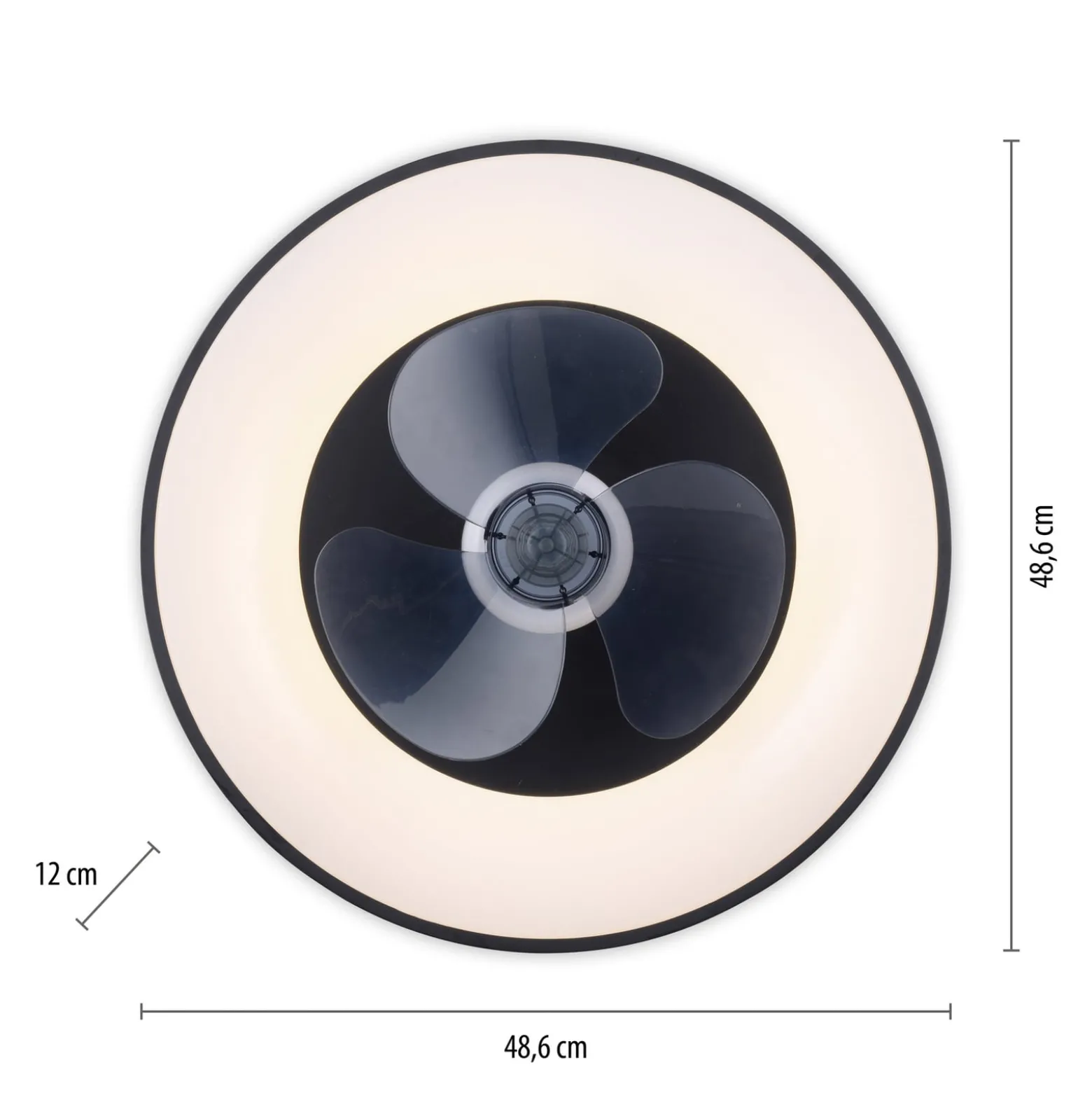 LED-kattotuuletin Venika, musta CCT, kaukosäädin, halkaisija 48,6 cm