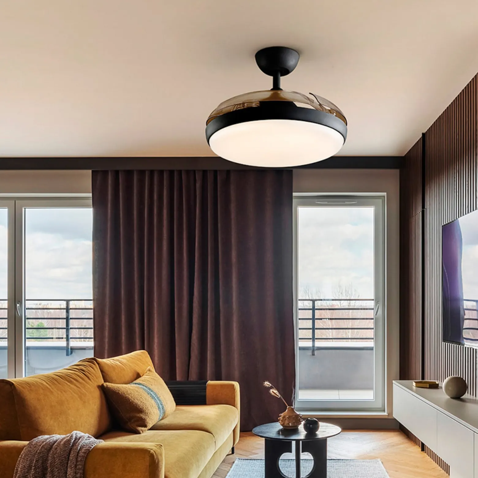LED-kattotuuletin Venturi musta/savunvärinen DC Ø 106 cm hiljainen