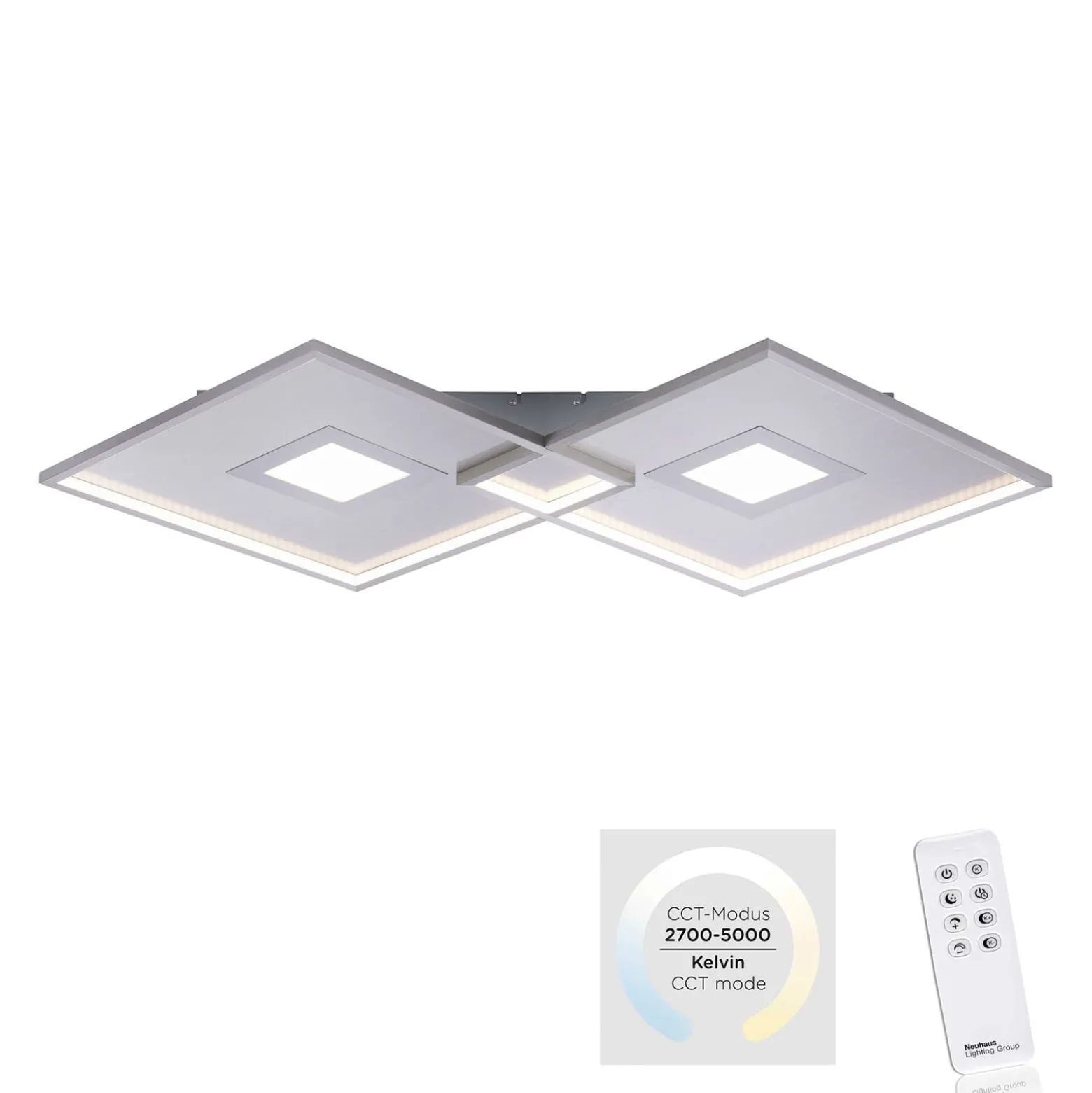 LED-kattovalaisin Amara, kaksi neliötä, hopea