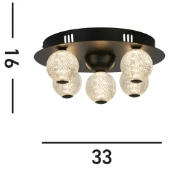 LED-kattovalaisin Asteroid, musta Ø 33 cm teräs/akryyli 5-valo.