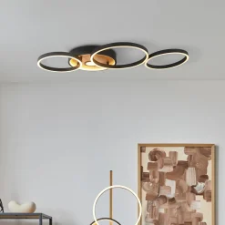 LED-kattovalaisin Curio Flush, puun näköinen