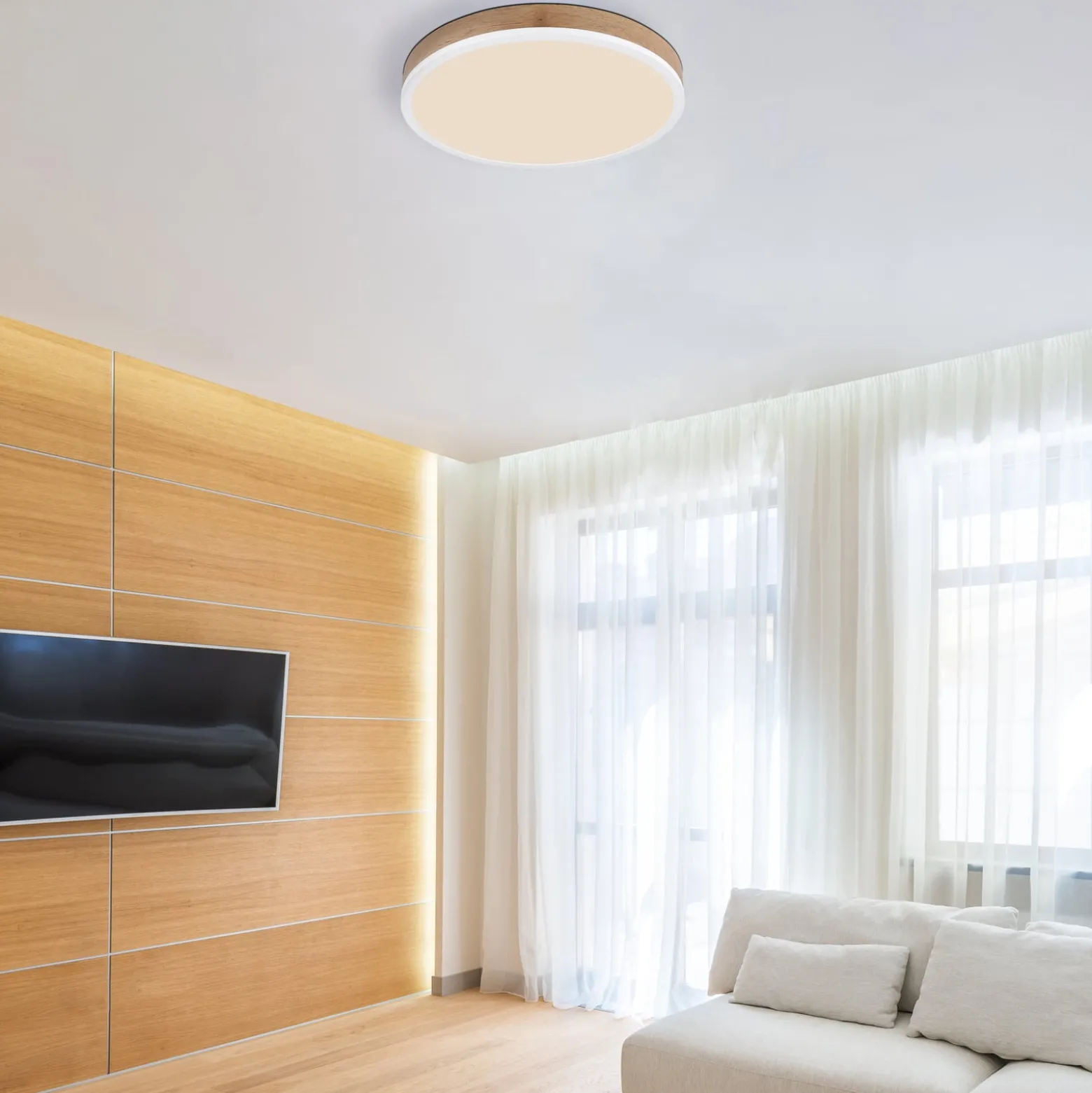 LED kattovalaisin Doro Ø 45 cm puu tumma/valkoinen