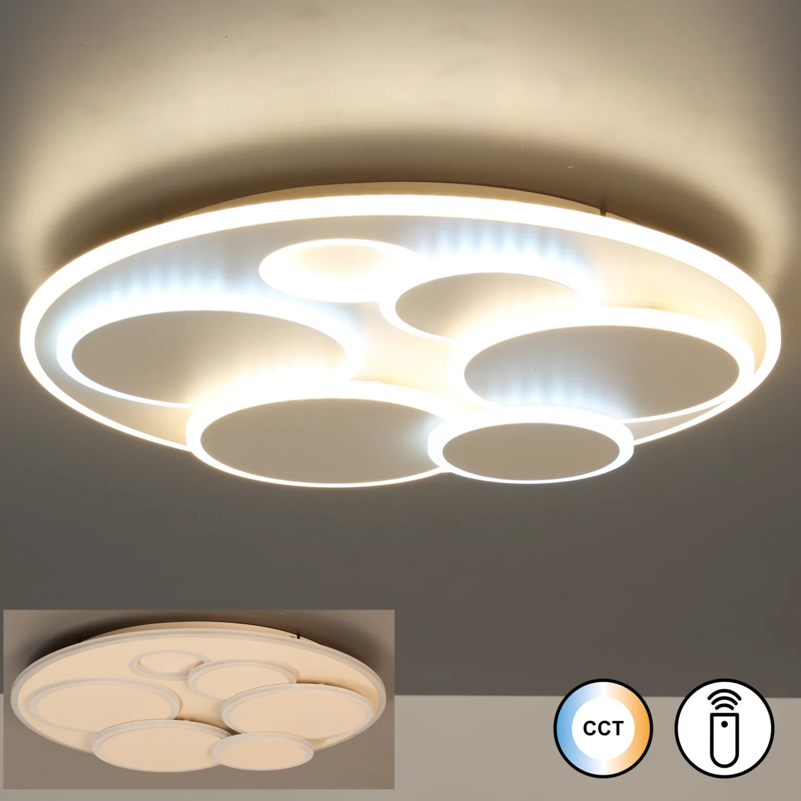LED-kattovalaisin Dots, hiekanvärinen, Ø 50 cm, metalli/akryyli, CCT