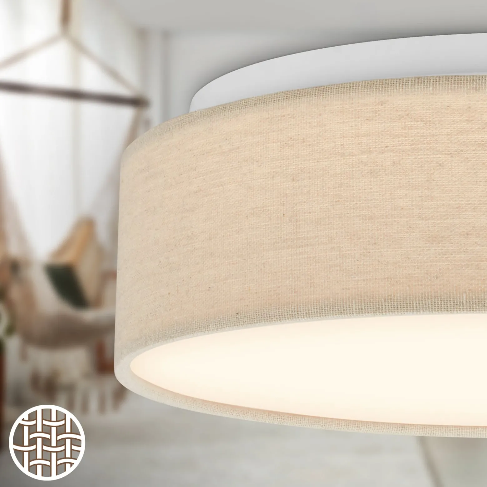 LED-kattovalaisin Duck, beige, halkaisija 30 cm, tekstiili, 3000 K